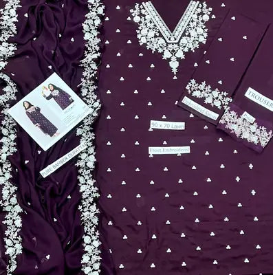 3 Pcs Women's Unstitched Embroidered Suit